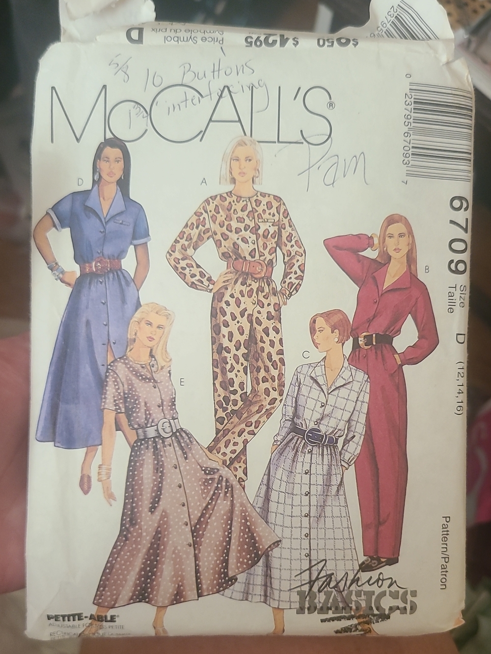 vintage 1993 McCall's 6709 sewing pattern